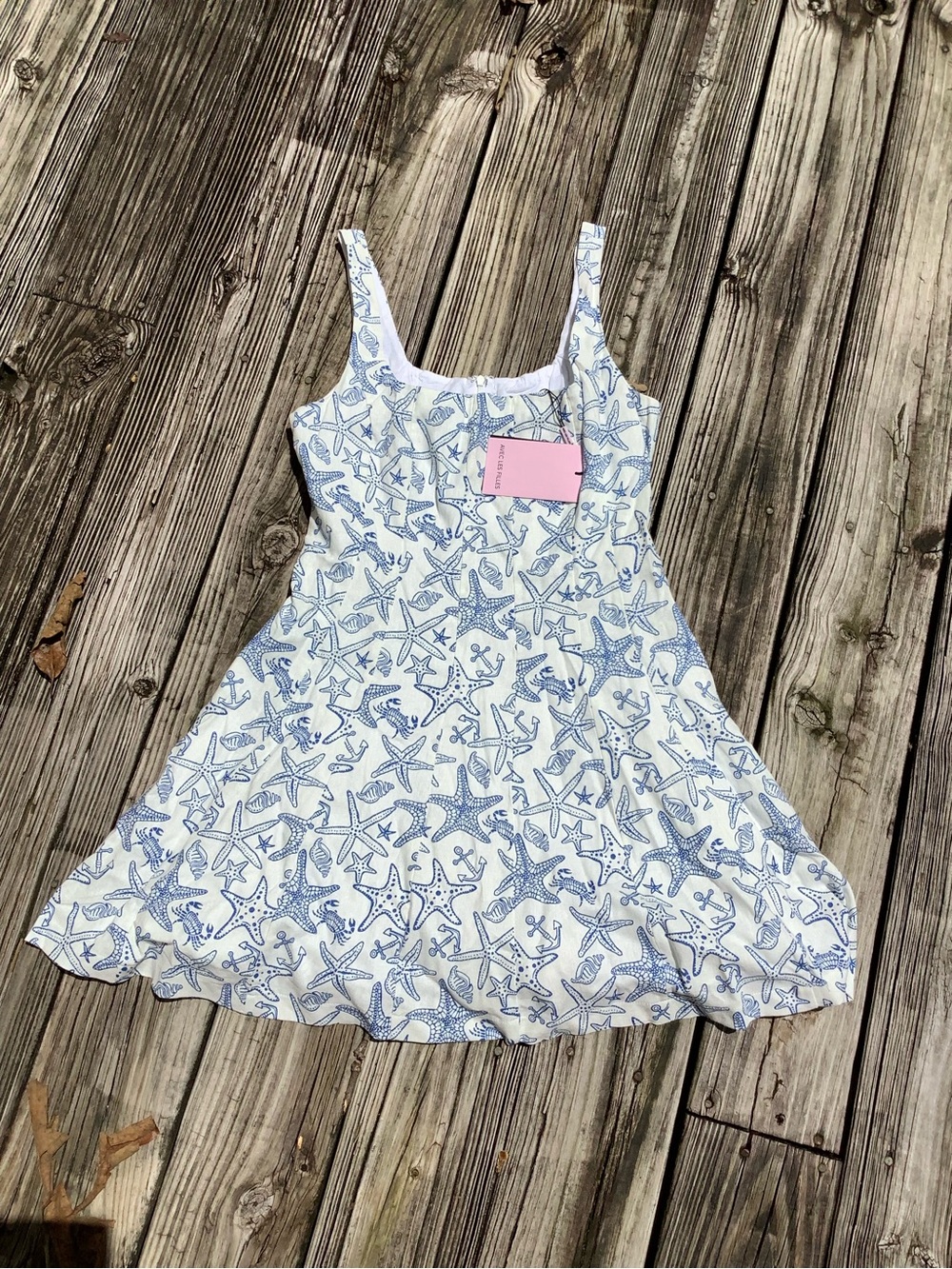 Avec Les Filles Linen Blend Fit Flare Nautical Starfish Anchor Dress Size 12 NWT - Picture 4 of 7